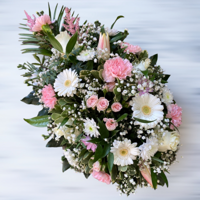 Pink single ended Spray - It can be made in any colour of your choice, either request in the notes seciton or give us a call on 01616242358. suitable for a funeral coffin or grave. 